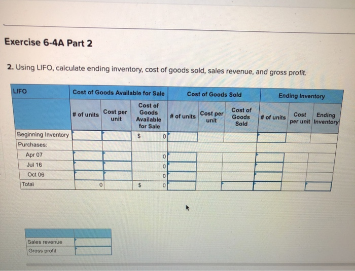 in the first picture. Required information Exercise 6-4A Calculate inventory amounts when