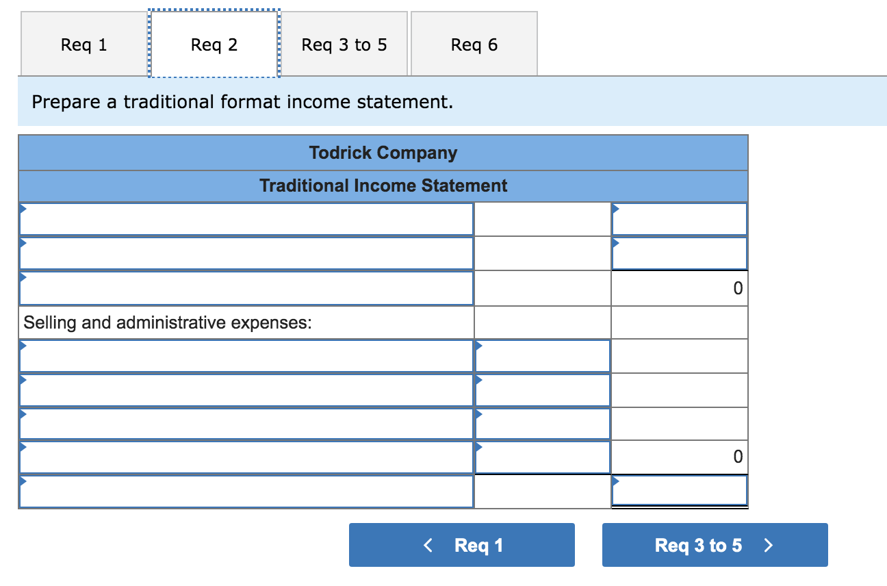 to changes in unit sales? Traditional income statement Contribution income statement Todrick