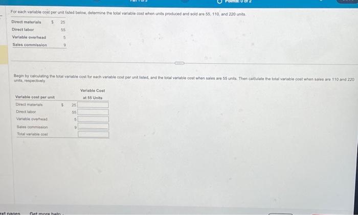 please answer all 3 parts For each variable cost per unit fsted