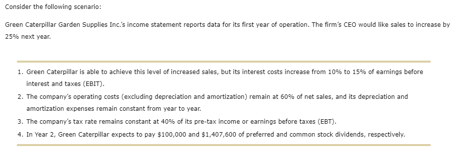 Complete the Year 2 income statement data for Green Caterpillar, then