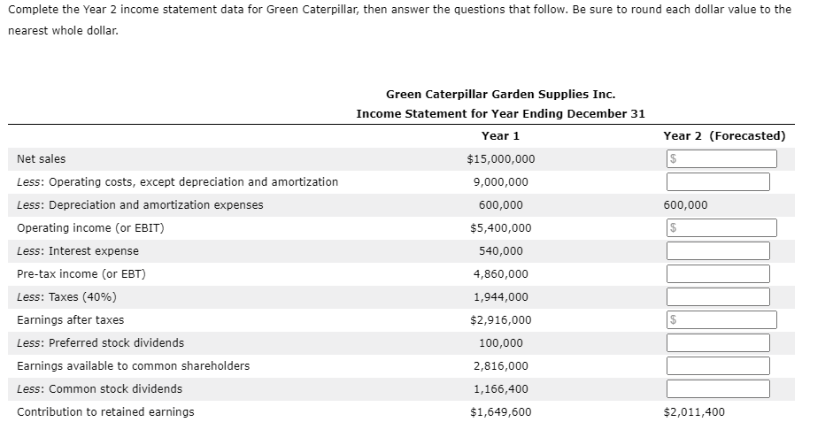 answer the questions that follow. Be sure to round each dollar value
