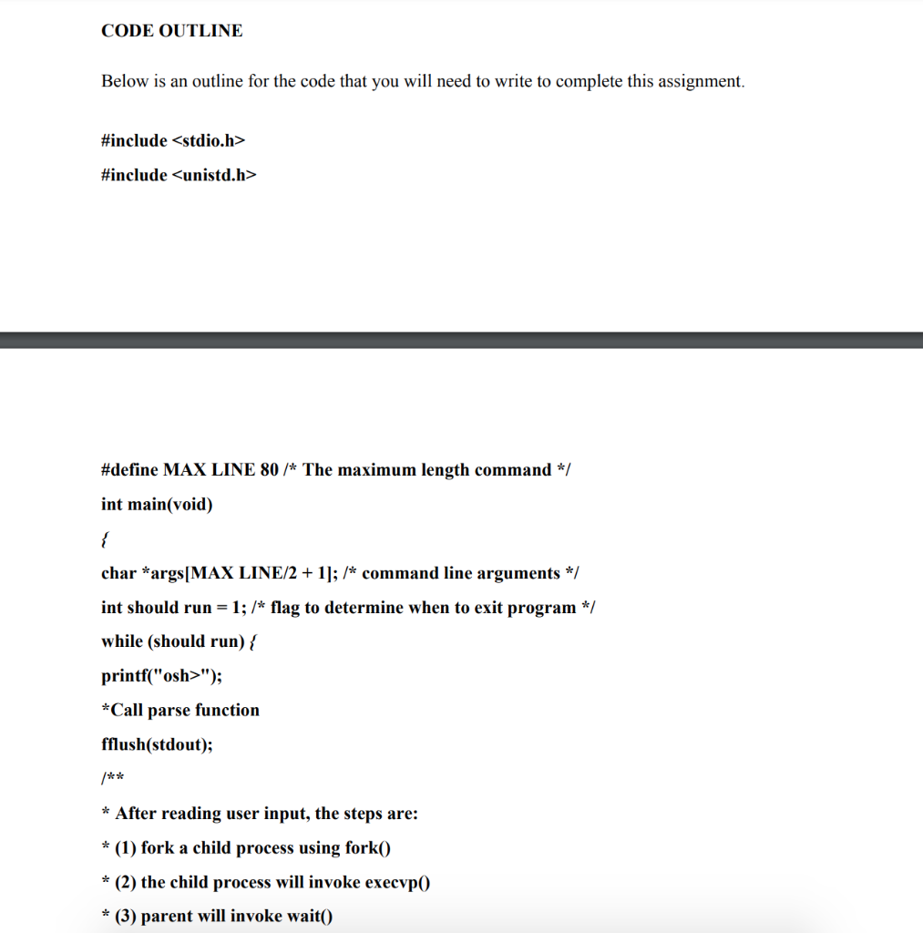 shell that runs a series of basic commands. The program should run