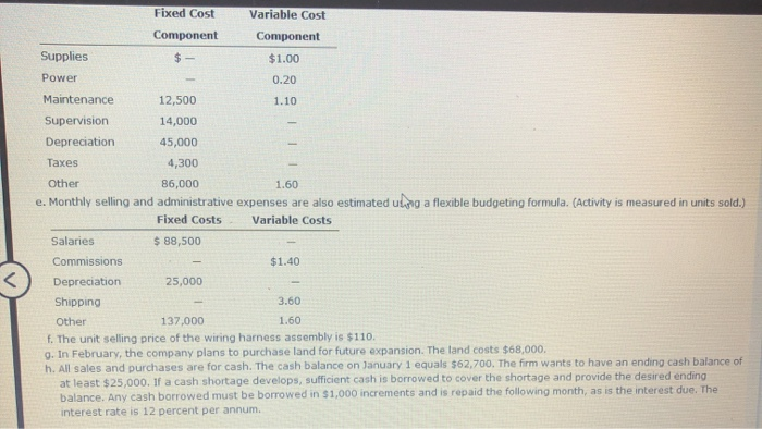 a red X Operating Budget, Comprehensive Analysis Ponderosa, Inc, produces wiring harness