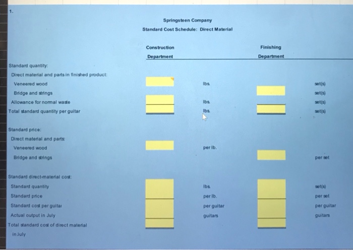 Company manufactures guitars. The company uses a standard, job-order cost- accounting system