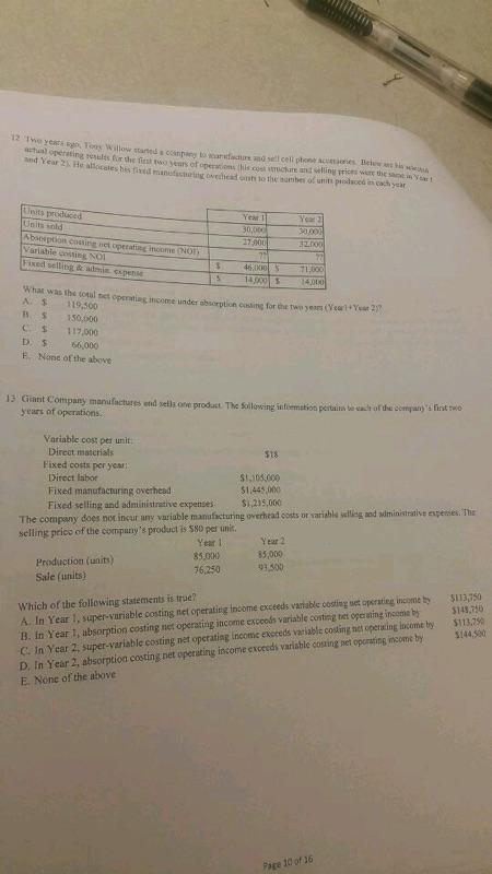 income on Dee The "a" far are as follows: Variable COGS Fixed