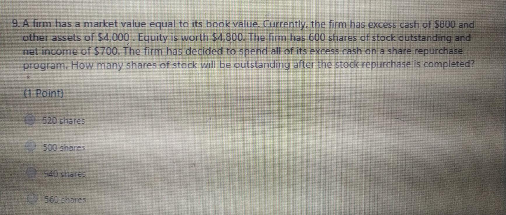 of $5,400. Equity is worth $6,000. The firm has 400 shares of