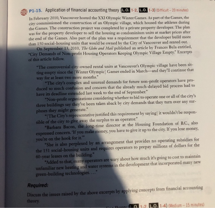 -In ing ore P1-15. Application of financial accounting theory (L.O. 1-2, L.O.