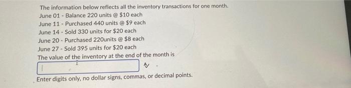 pls answer asappp The information below reflects all the inventory transactions for
