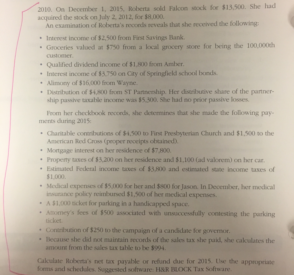 problem..... 1. Individual Return Form 1040 2015 2. Itemized Deductions: Form 1040