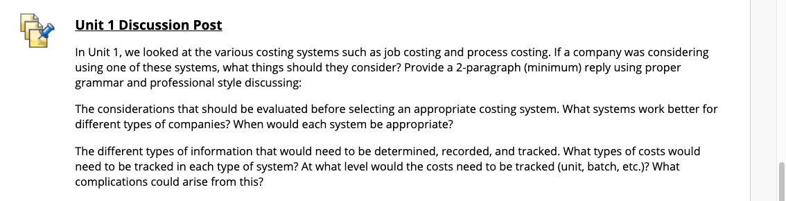  Unit 1 Discussion Post In Unit 1, we looked at the