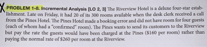  PROBLEM 1-8. Incremental Analysis [LO 2, 3] The Riverview Hotel is