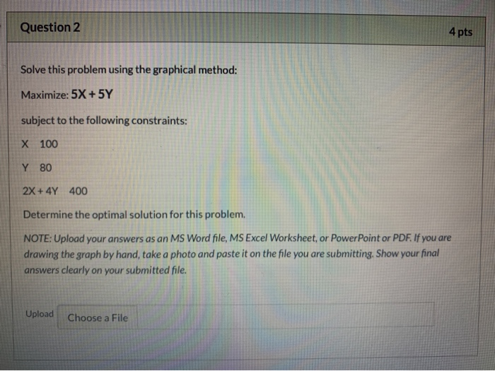  Question 2 4 pts Solve this problem using the graphical method: