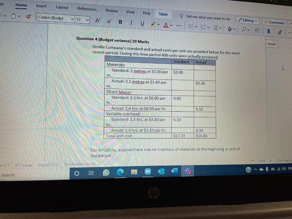 this le Home Insert Layout References Review View Help Table Calibri (Body)