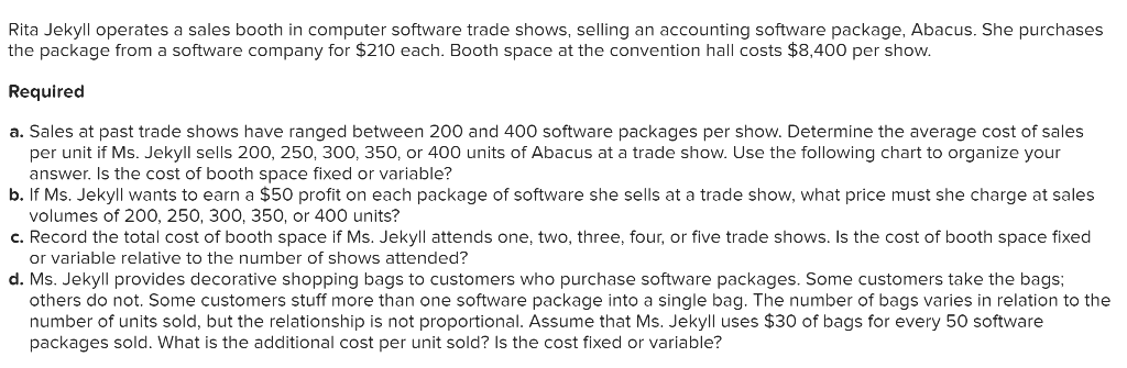 Rita Jekyll operates a sales booth in computer software trade shows, selling