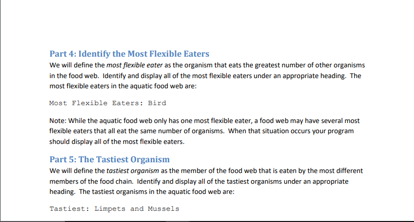 a description of predator-prey relationships from a file, store them in a