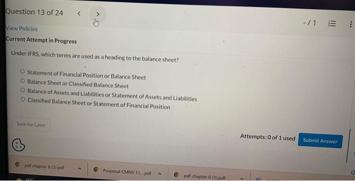  Under IFRS, which terms are used as a heading to the