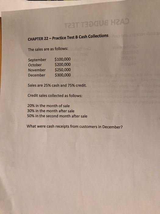  CHAPTER 22-Practice Test B Cash Collections The sales are as follows: