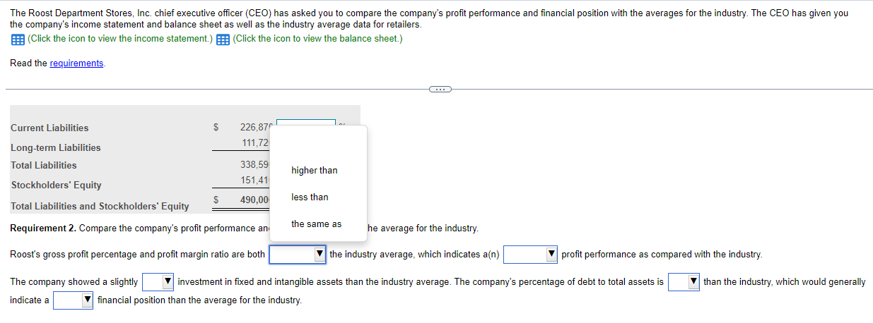 well as the industry average data for retailers. (Click the icon to
