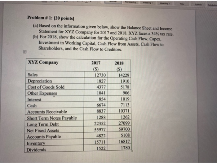  Problem # 1: [20 points) (a) Based on the information given
