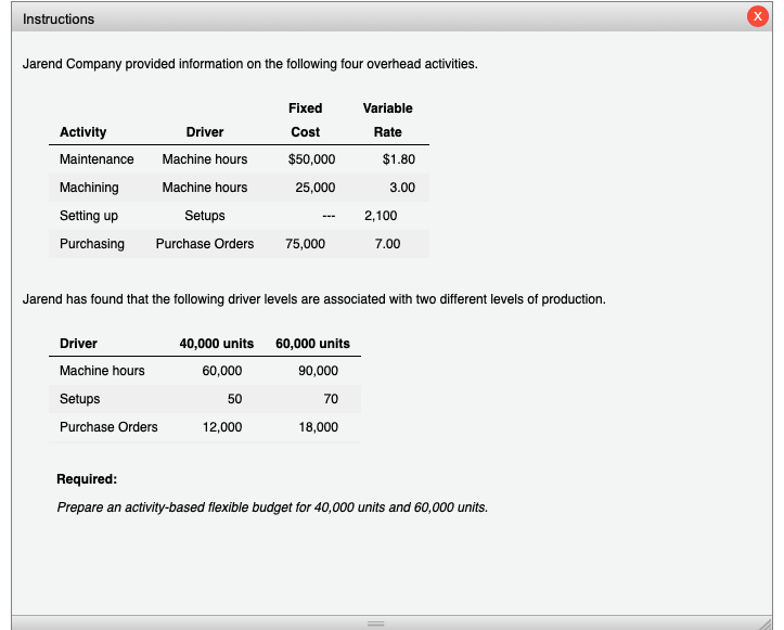 Machine hours Setups Purchase Orders 40,000 units 60,000 units 90,000 70 18,000