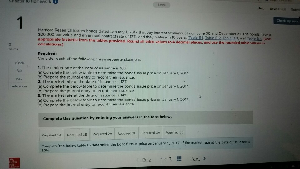  Chapter 10 Homework Saved Help Save & Exit Submi Check my