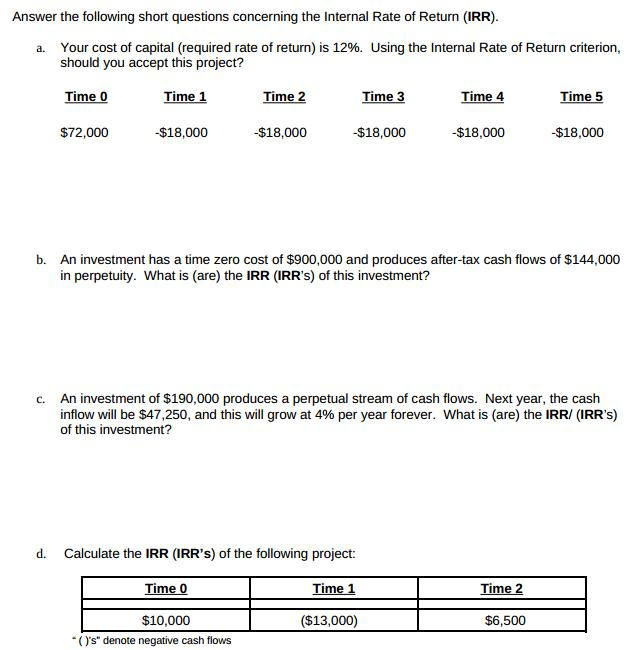 Please show your work Answer the following short questions concerning the Internal