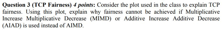 Question 3 (TCP Fairness) 4 points: Consider the plot used in