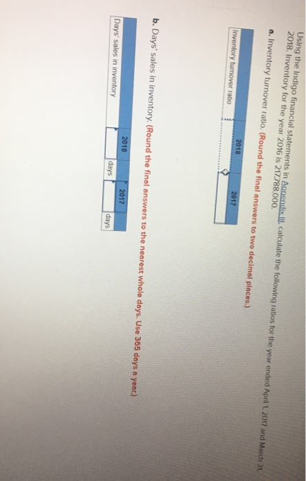  Using the Indigo financial statements in Appendix Ill, calculate the following
