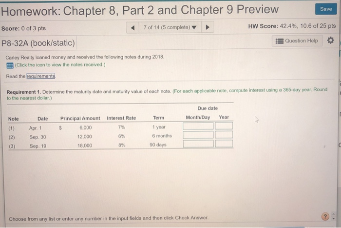  Homework: Chapter 8, Part 2 and Chapter 9 Preview Save 7
