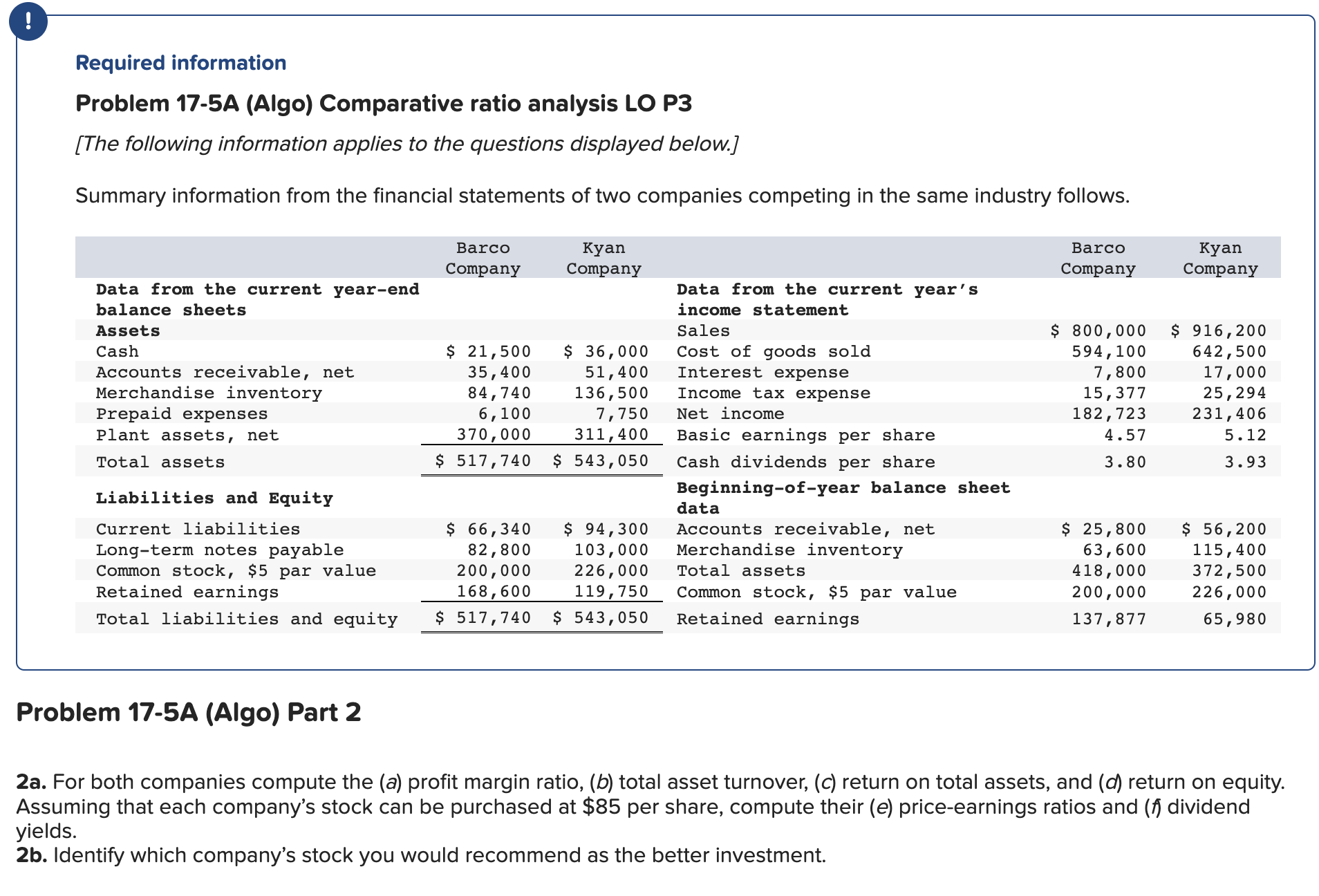  Problem 17-5A (Algo) Part 2 2a. For both companies compute the