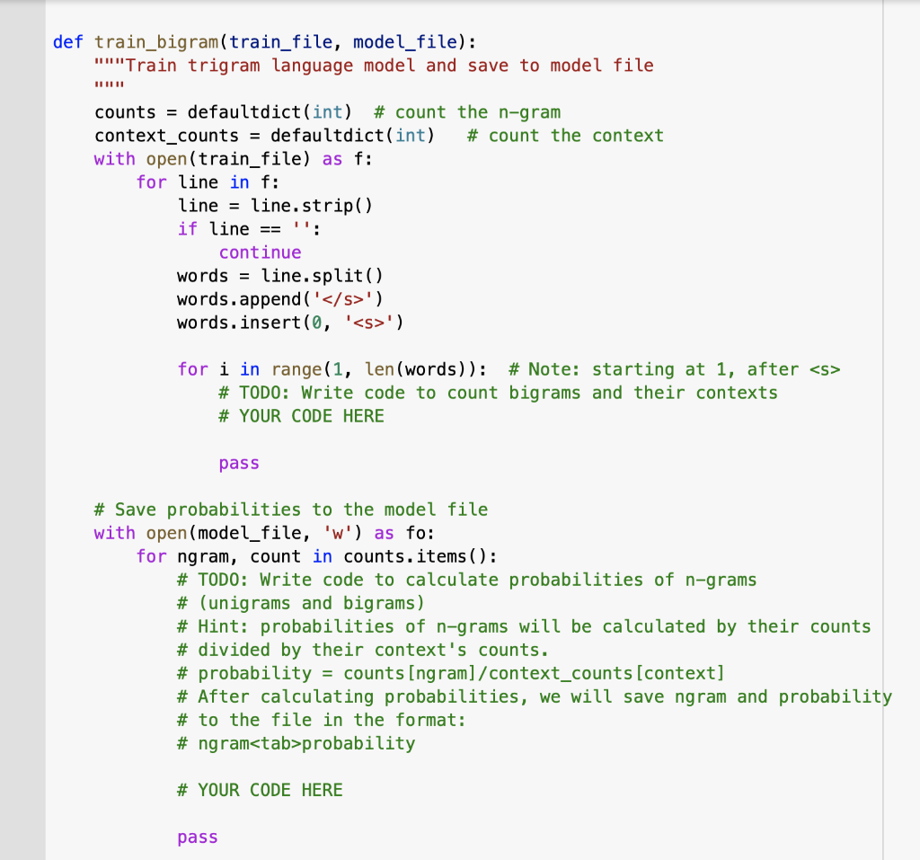 Help me Bigram - NLP: "Write code to count bigrams and their