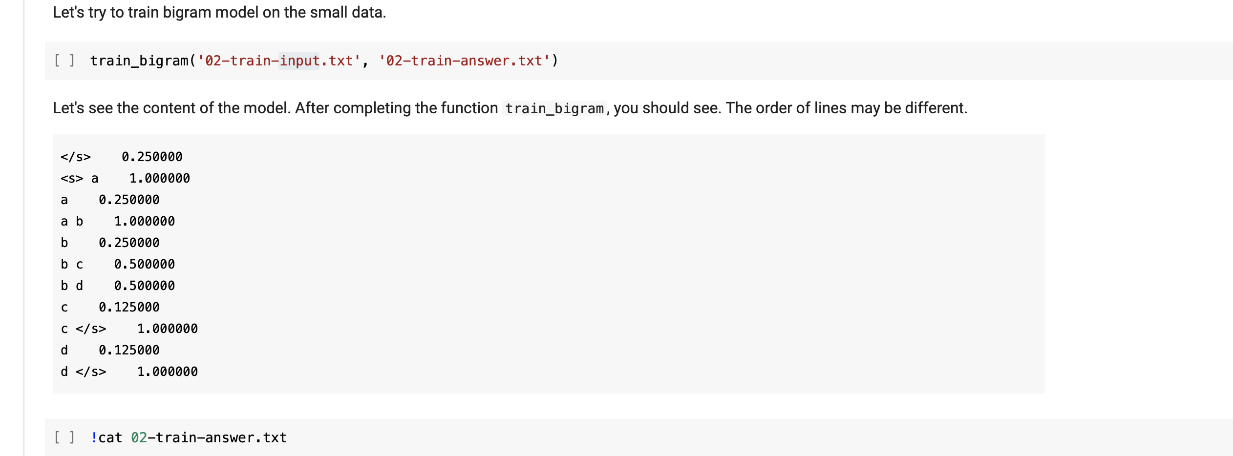 contexts", Write code to calculate probabilities of n-grams, From each line split