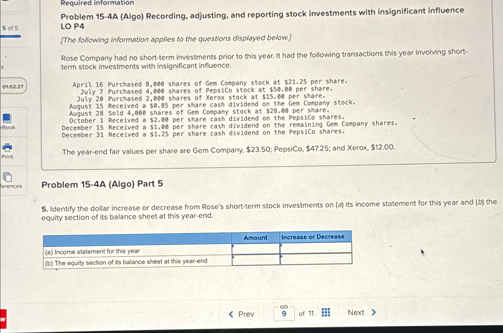  Required information Problem 15-4A (Algo) Recording, adjusting, and reporting stock investments