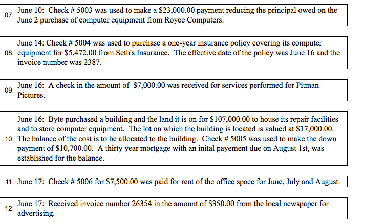 01 1212 Jun 01 1110 Cash Office Equipment Computer Equipment Cash |