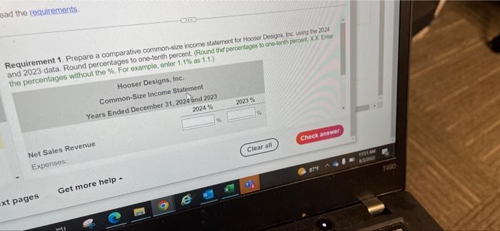 a comparative common-size incorne statement for Hooser Designs, Inc, using the 2024