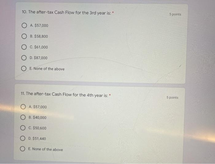 Method: MACRS - 3 year class -Total Revenues/year: $100,000 Operating costs (Excluding