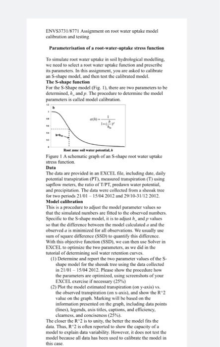 and 4 ENVS3731/3771 Assignment calibration and testing work model Parameterisation of a