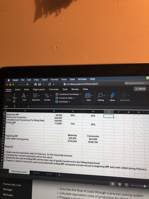 sve @ S U CH18EquivalentUnitExercise (1) Insert Draw Page Layout Formulas Data