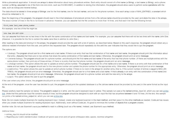 write in java Write a phonebook application. it shouid use arrays to