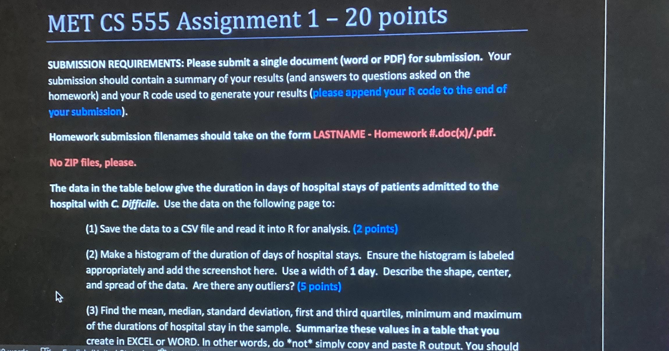  MET CS 555 Assignment 1-20 points SUBMISSION REQUIREMENTS: Please submit a