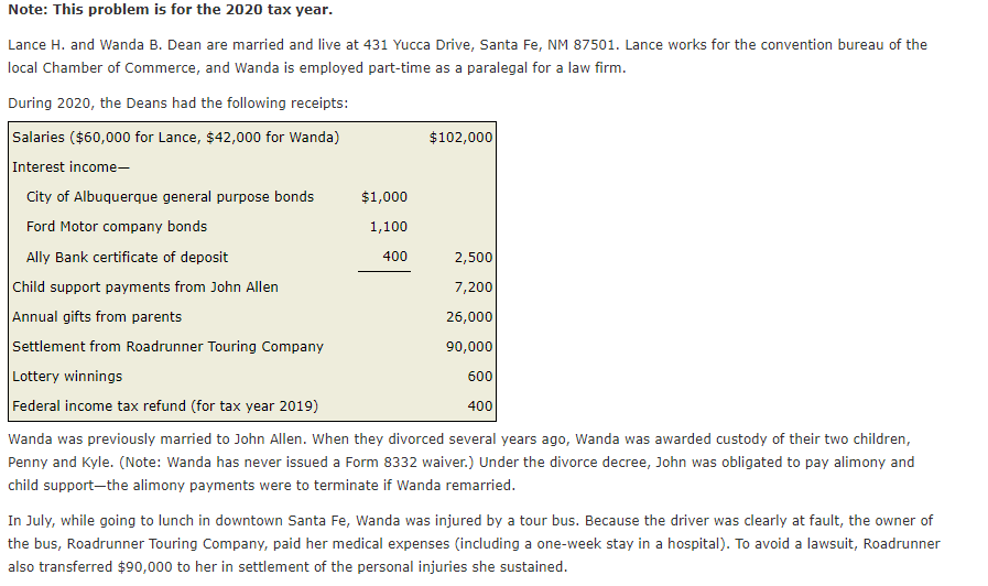 Please input info into a 2020 1040 Note: This problem is for