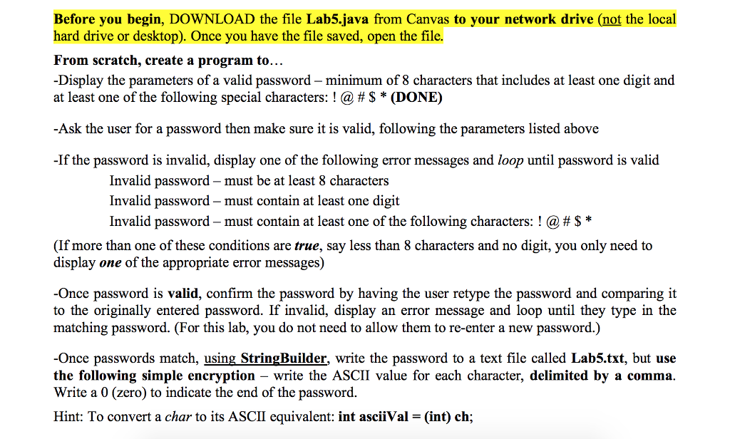 Finish writing Lab4.java below: Before you begin, DOWNLOAD the file Lab5.java from