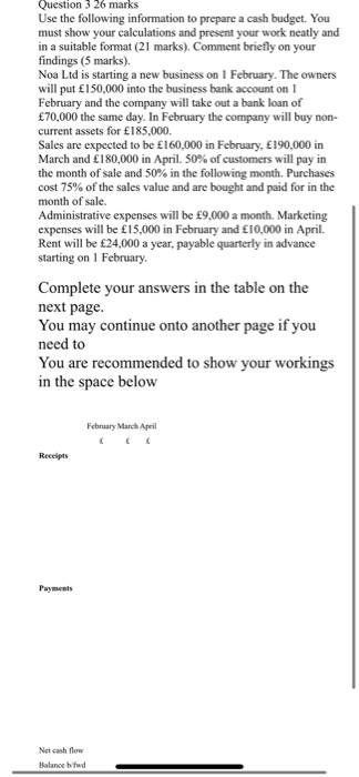  Question 3 26 marks must show your calculations and present your