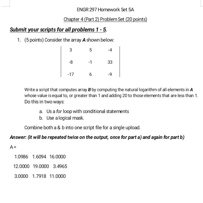 ENGR 297 Homework Set 5A Chapter 4 (Part 2) Problem Set