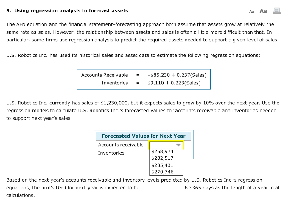  5. Using regression analysis to forecast assets Aa Aa The AFN