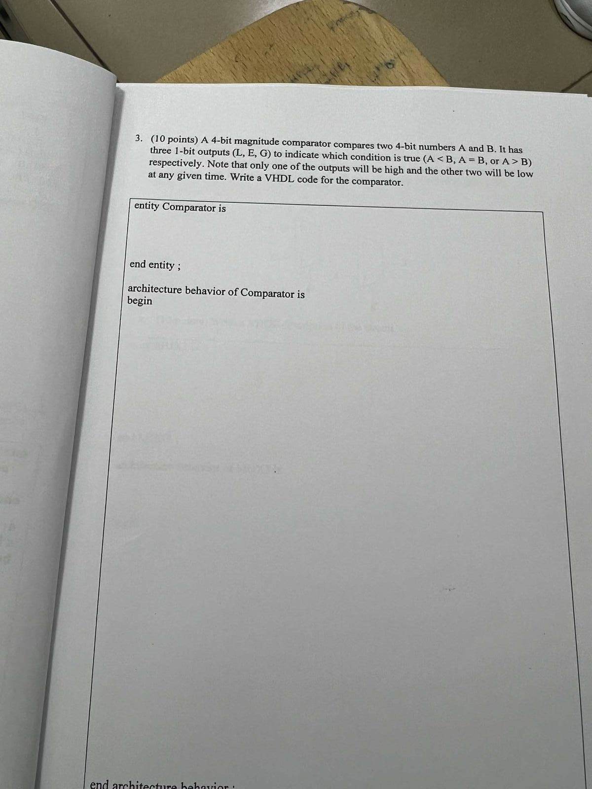  (10 points) A 4-bit magnitude comparator compares two 4-bit numbers A