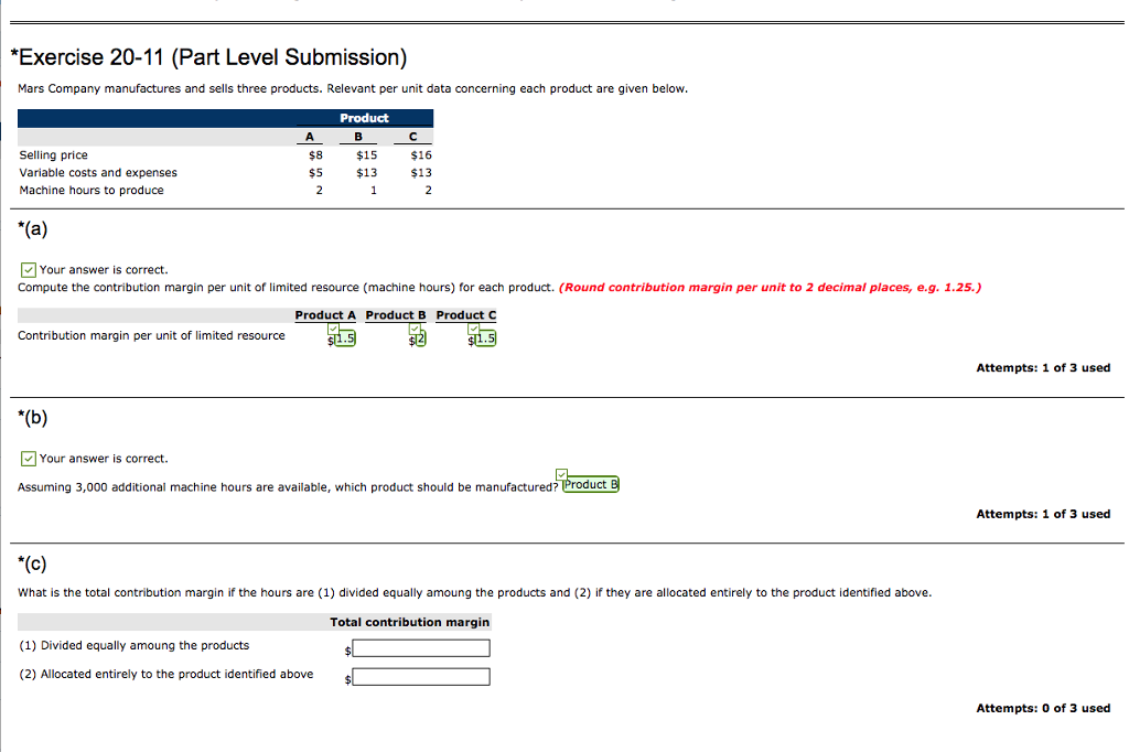 please help Exercise 20-11 (Part Level Submission) Mars Company manufactures and