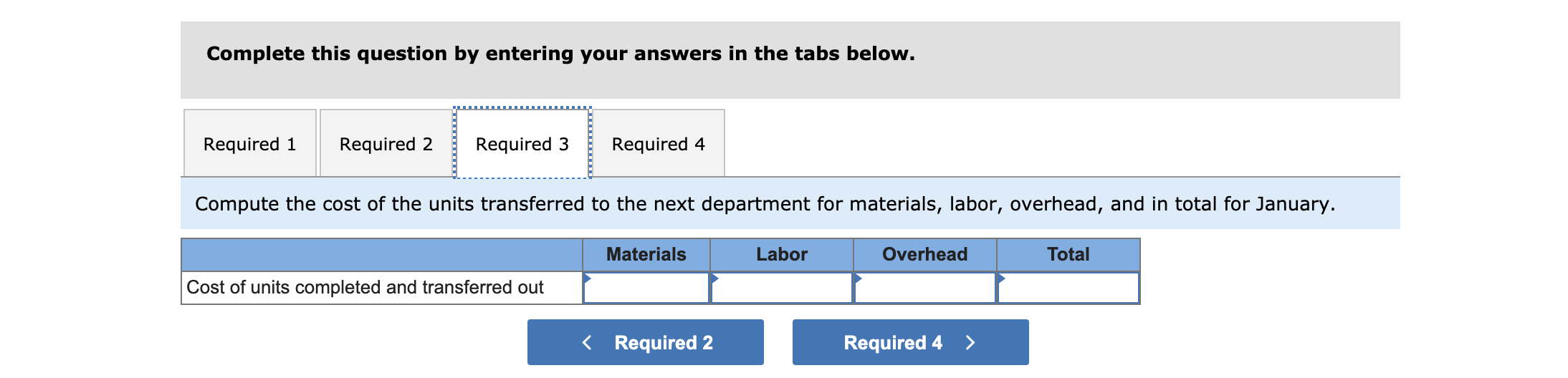 of 25,000 units and transferred them to the next department. The cost