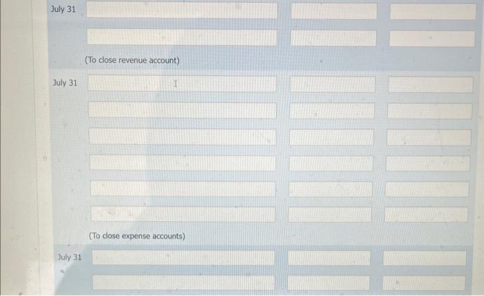  journalize closing entries/ post closing entries and complete closing process July