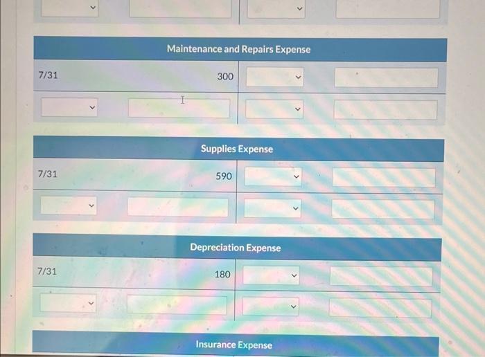 entries presented.) Accounts Receivable \begin{tabular}{|ll|l|} \hline 7/12 & 3,770 & 7/21 \\